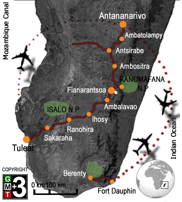 The RN7 to Tulear & Berenty map