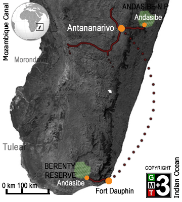 Andasibe N.P and Berenty Reserve map