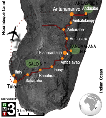 Andasibe & the RN7 to Ifaty map